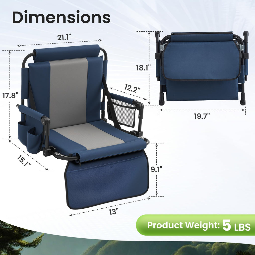 Portable Stadium Seat with Cup Holders & Armrests, Blue & Gray K27615