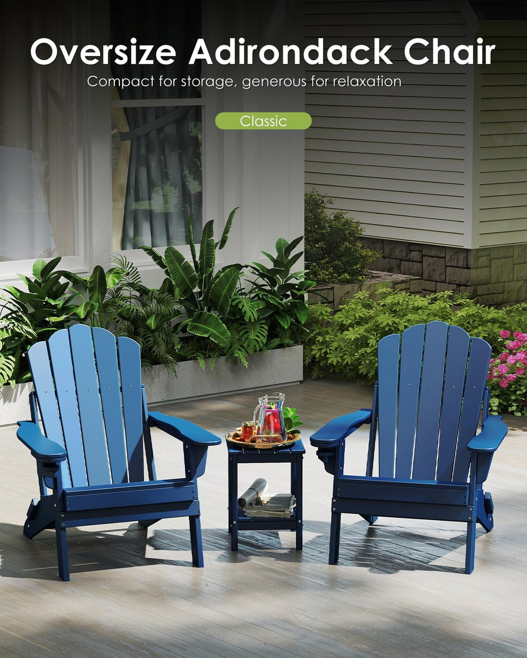 Oversized Folding Adirondack Chairs Set of 2 Blue C972394