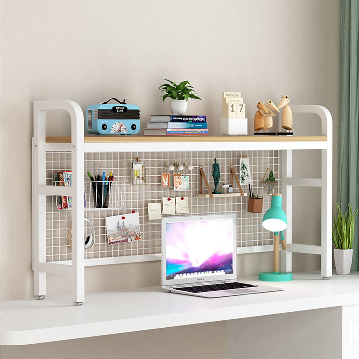 White 2 Tier Adjustable Metal Desktop Bookshelf A236