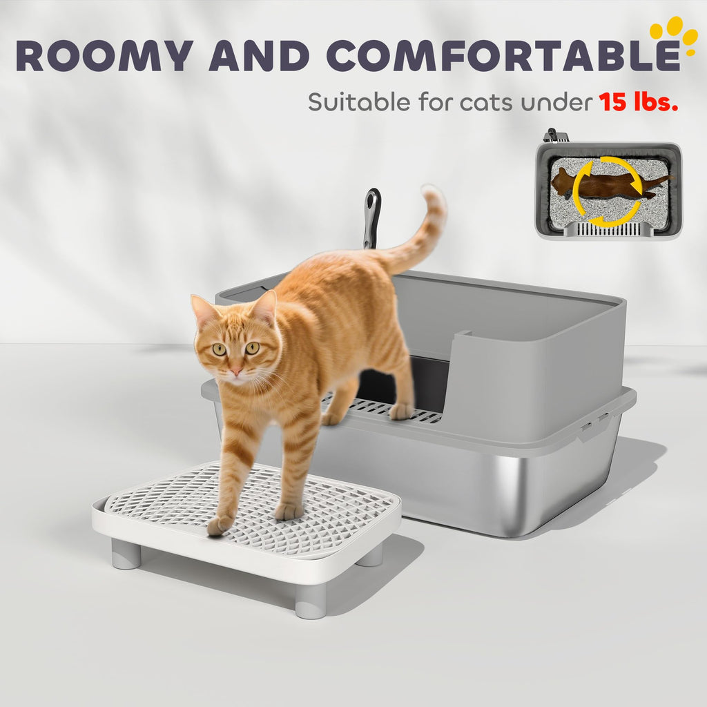 Stainless Steel Extra Large High Sided Litter Box with Scoop A899