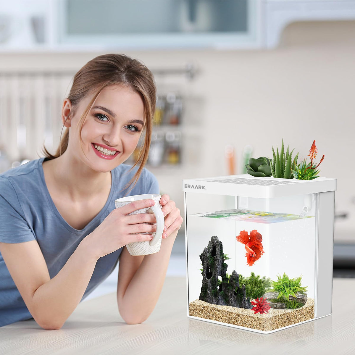 Smart Betta Fish Tank 1.5 Gallon Aquarium with Filter LED Light Q23579