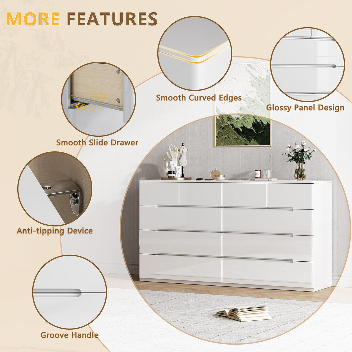 White 10 Drawer Dresser O107