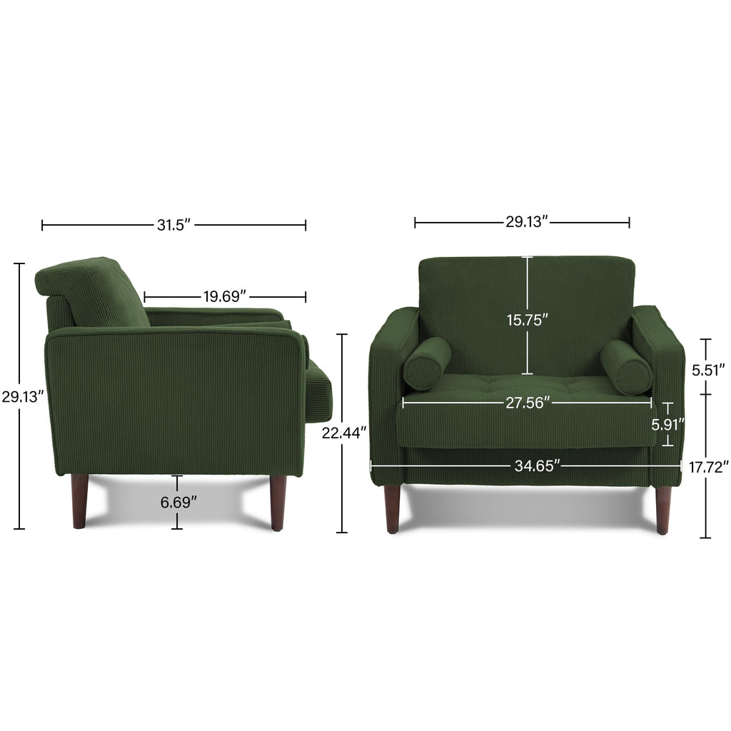 Set of 2 Green Corduroy Upholstered Accent Chairs Y4187