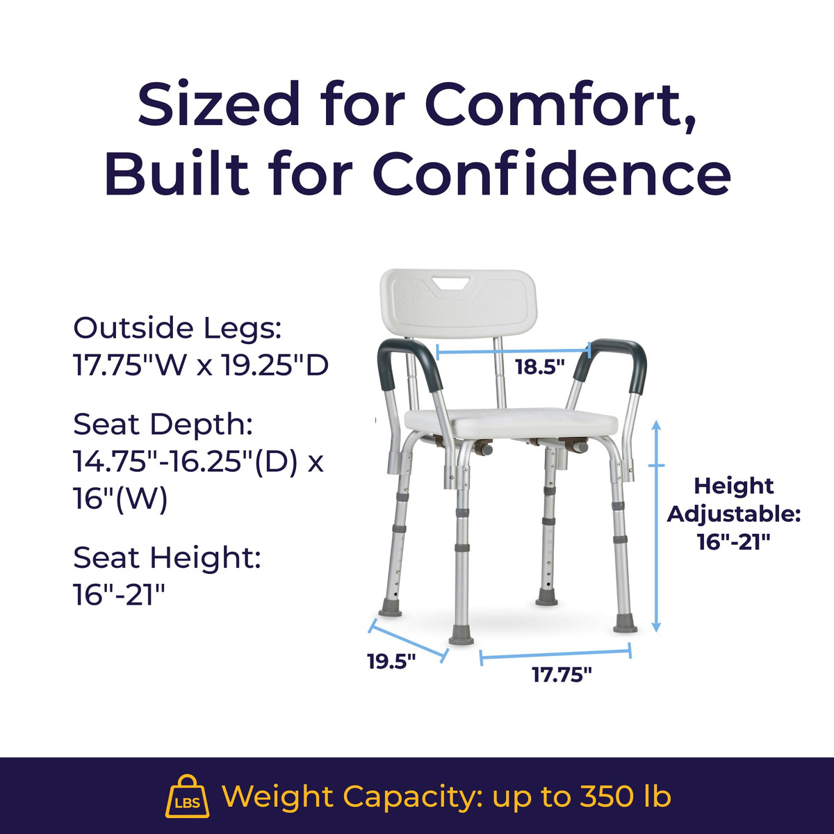 White Shower Chair with Back and Padded Arms T21805