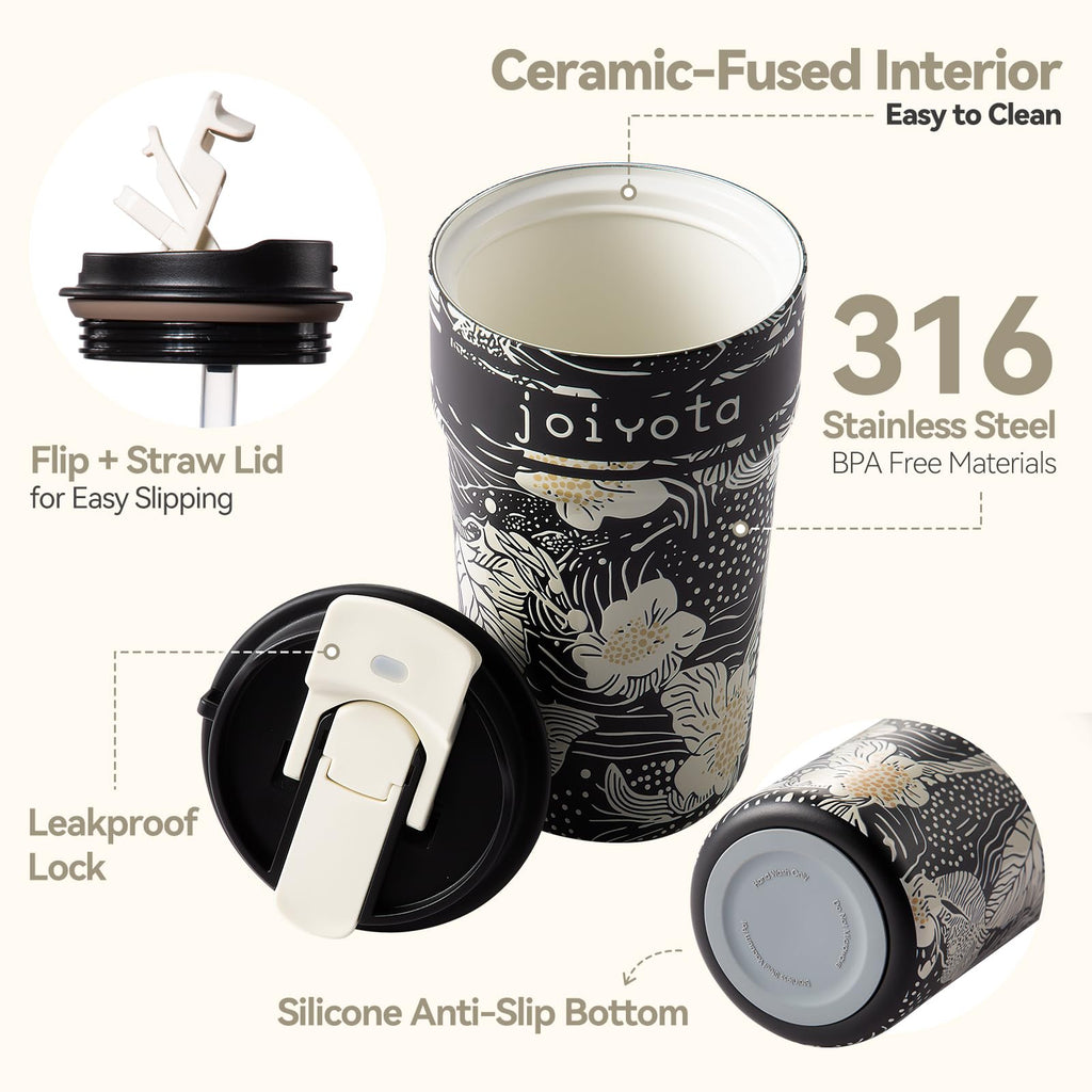20oz Insulated Stainless Steel Ceramic Lined Coffee Tumbler with Lid and Straw B90801