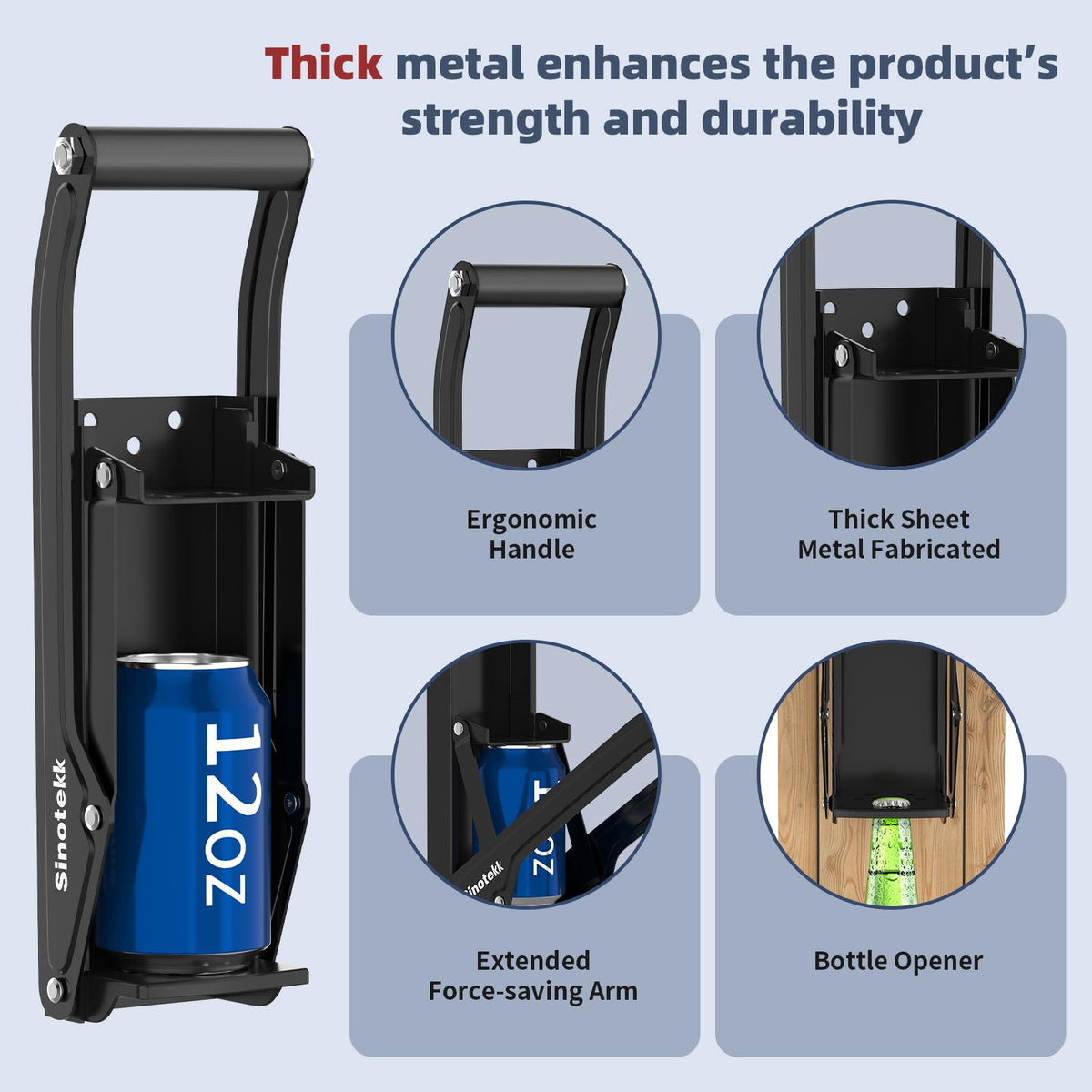 16 oz Wall Mounted Steel Can Crusher with Bottle Opener Q2637