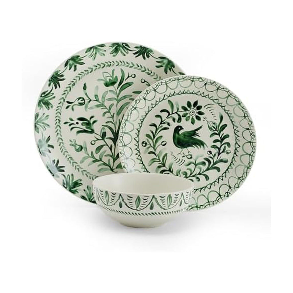 Green 12-Piece Stoneware Dinnerware Set F55433