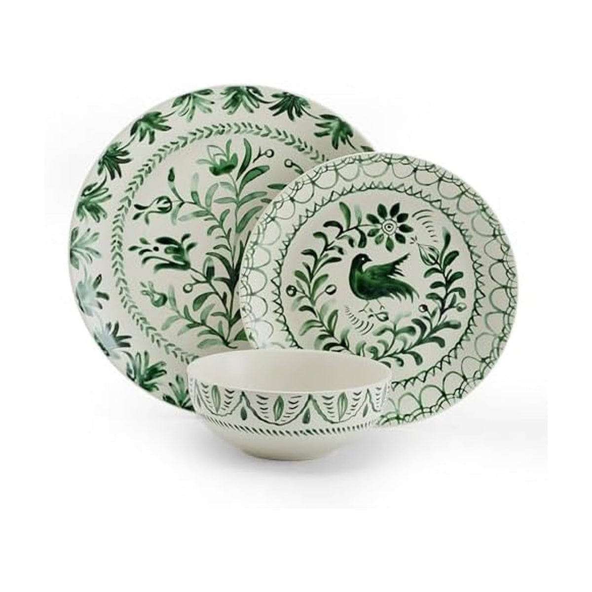 Green 12-Piece Stoneware Dinnerware Set F55433