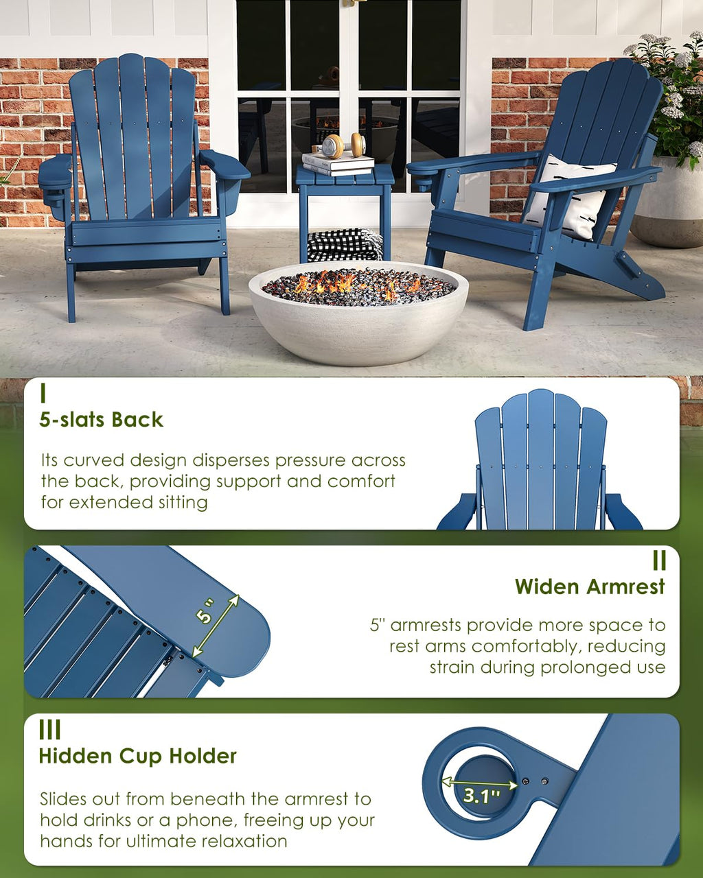 Oversized Folding Adirondack Chairs Set of 2 Blue C972394