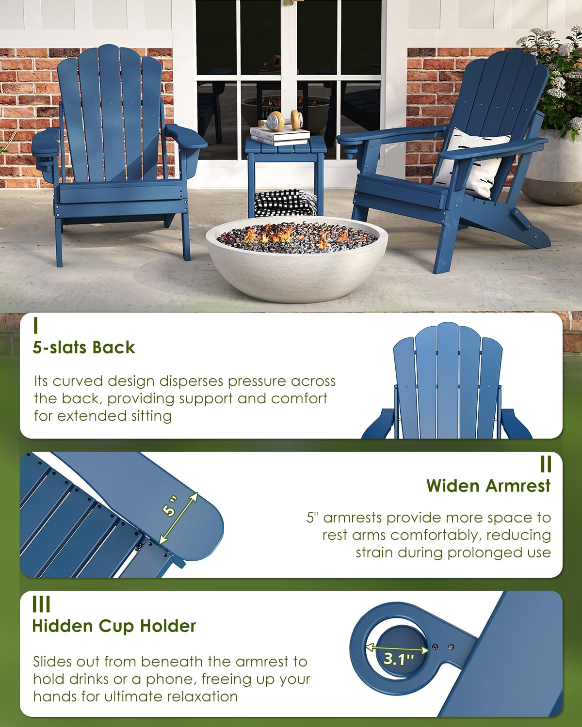 Oversized Folding Adirondack Chairs Set of 2 Blue C972394