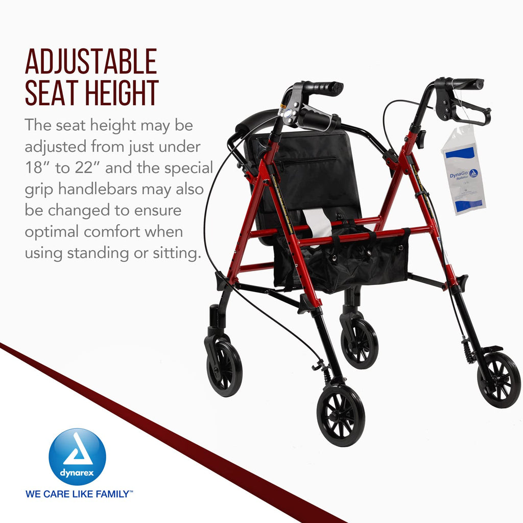 Foldable Aluminum Rollator with Adjustable Seat and Detachable Caster, Red P832099