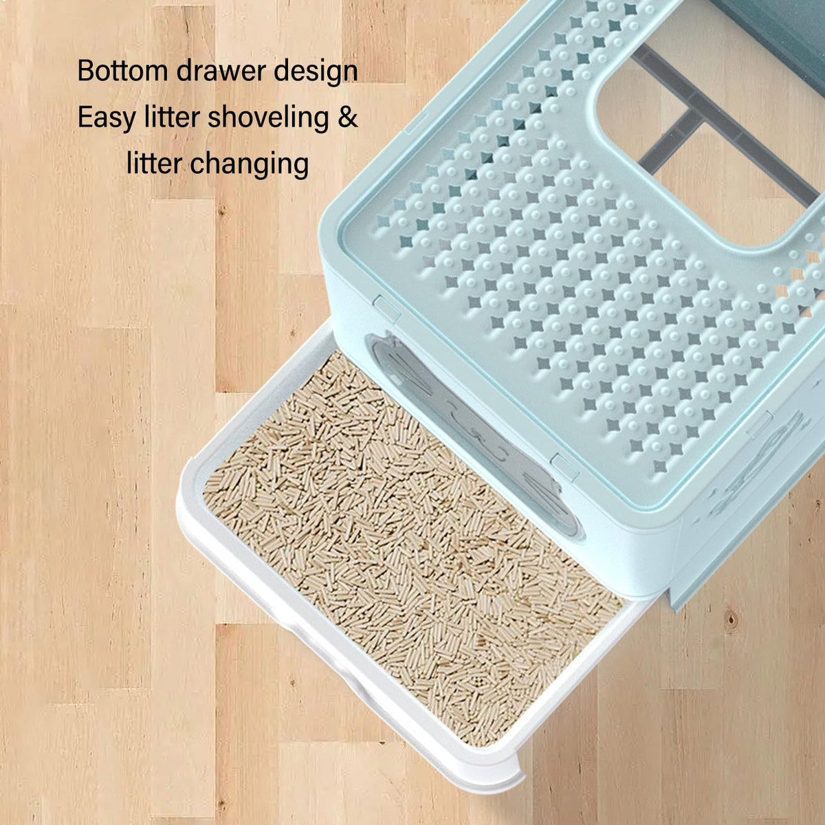 Enclosed Cat Litter Box Top Entry Foldable with Lid Blue A54192