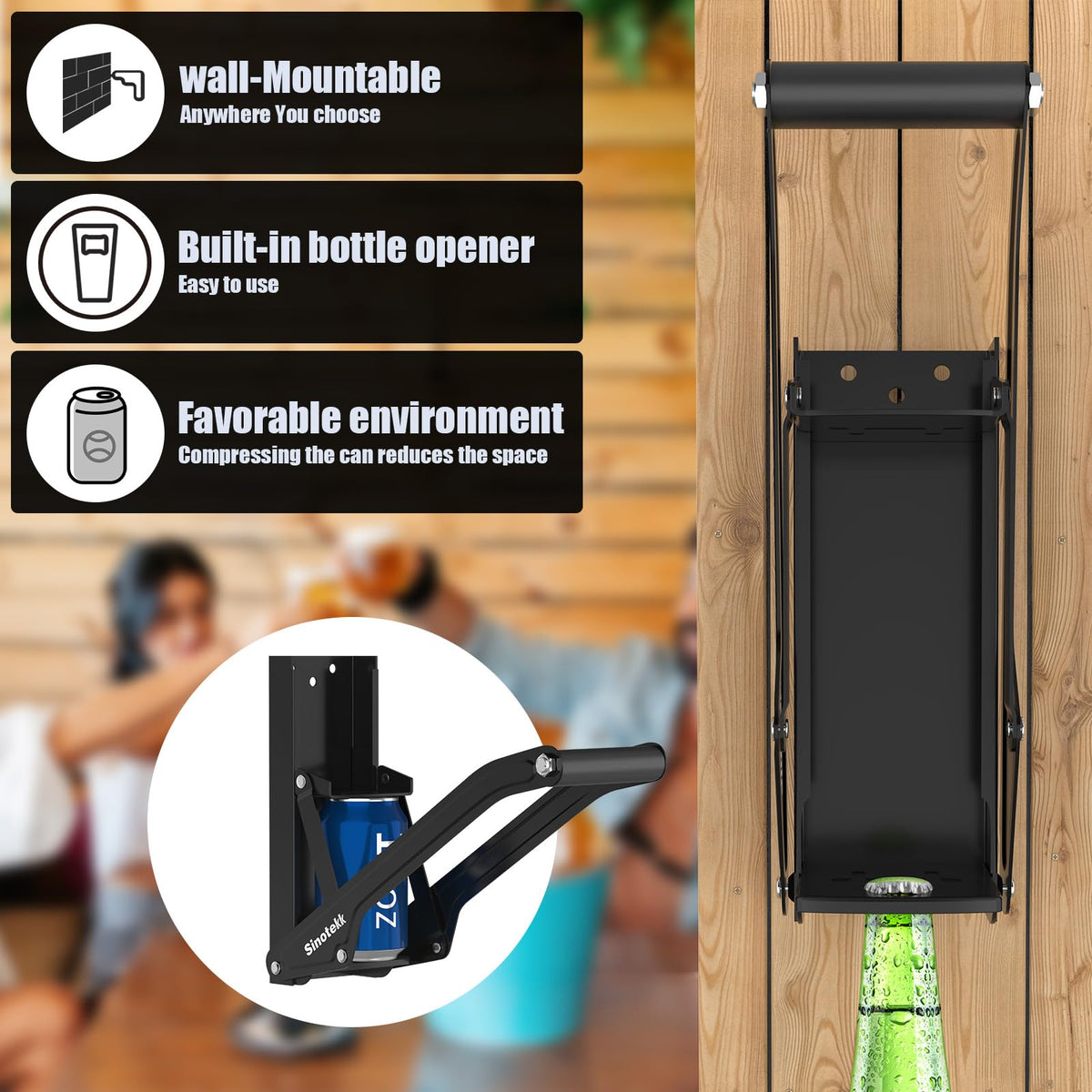 16 oz Wall Mounted Steel Can Crusher with Bottle Opener Q2637
