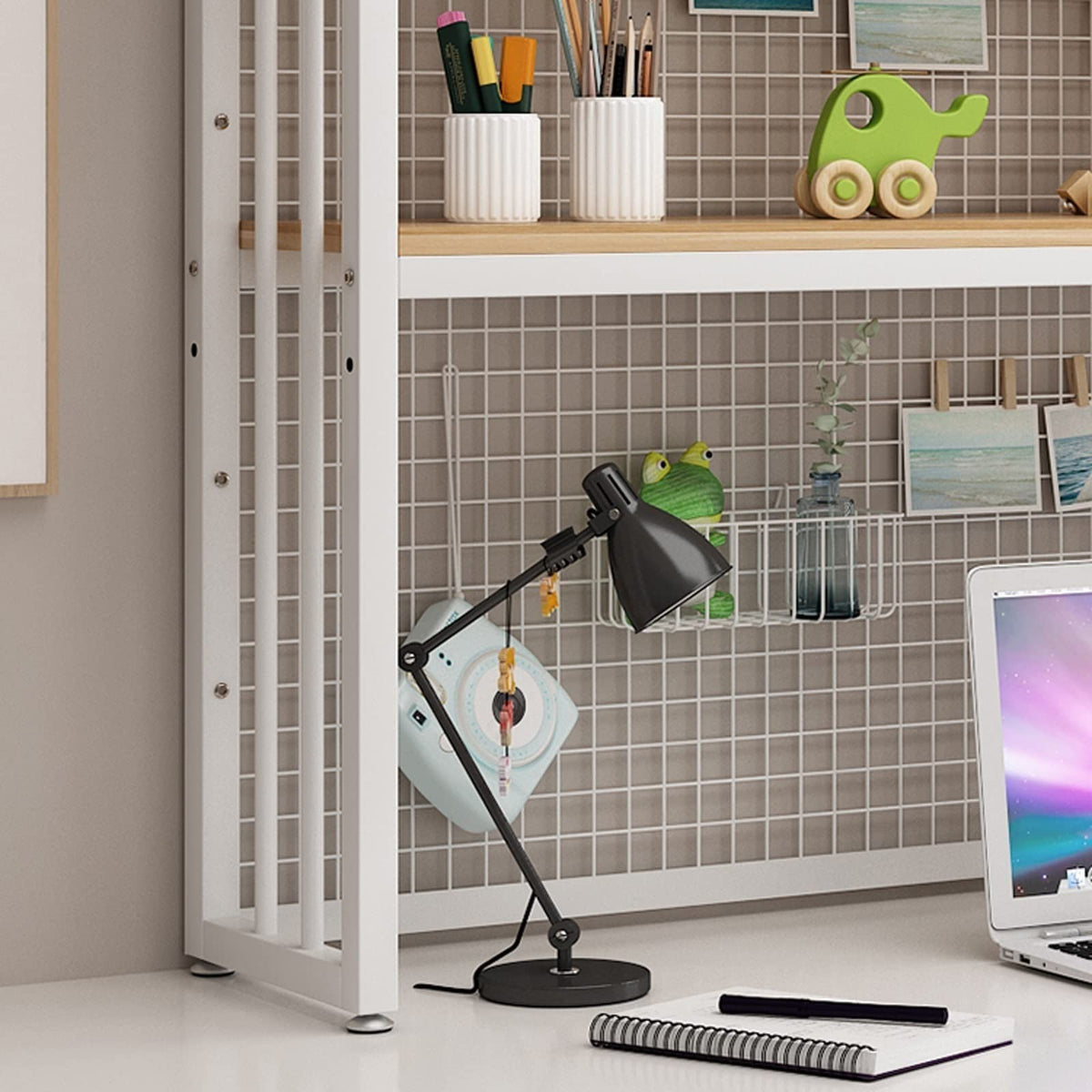 White 2 Tier Adjustable Metal Desktop Bookshelf A236