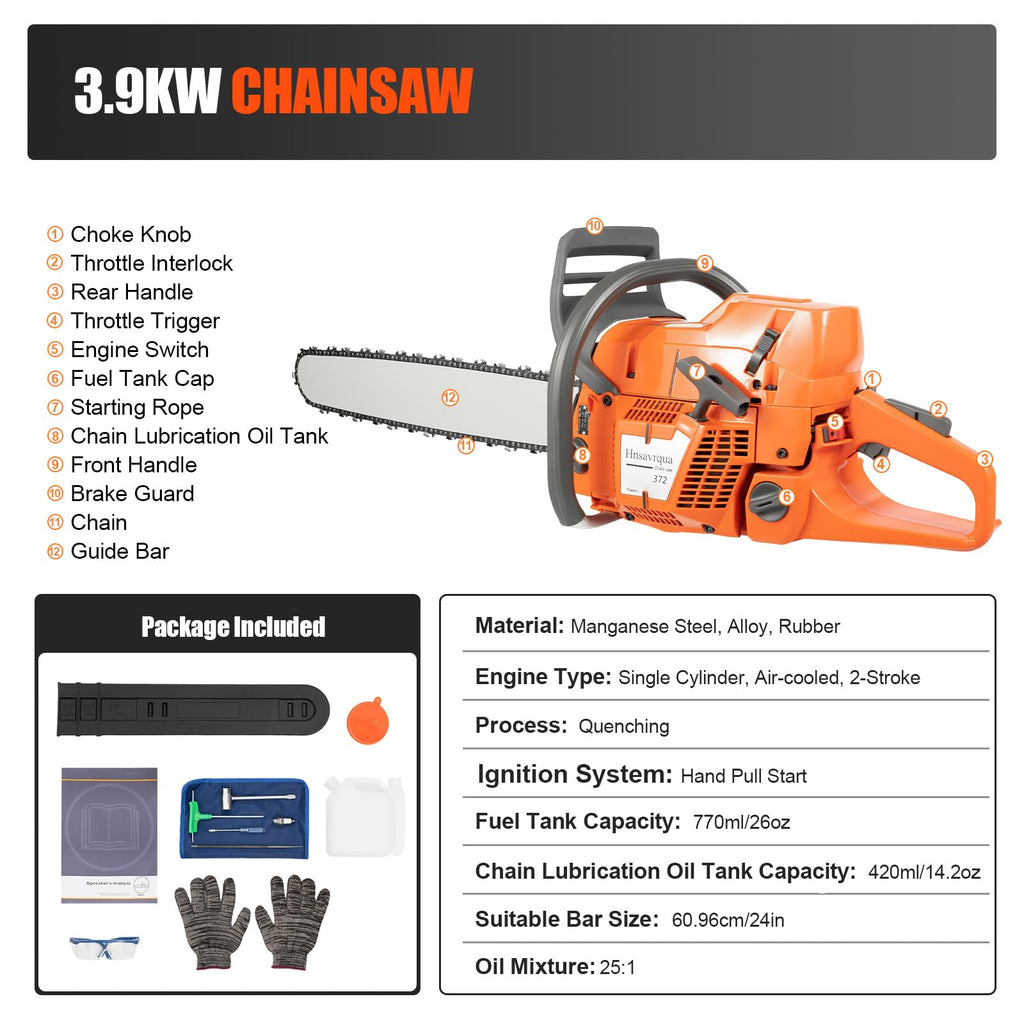 72CC Gas Chainsaw 2 Stroke 24'' Guide Board P101