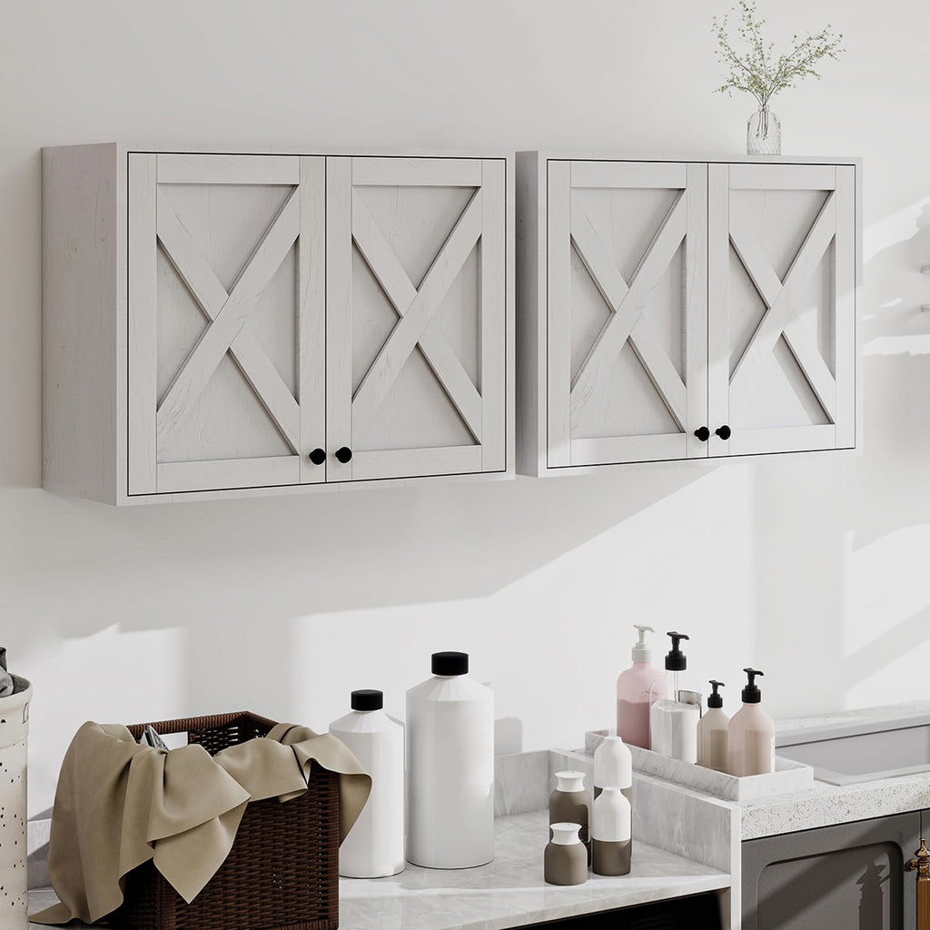 White Wall Mounted Laundry Room Cabinets W101