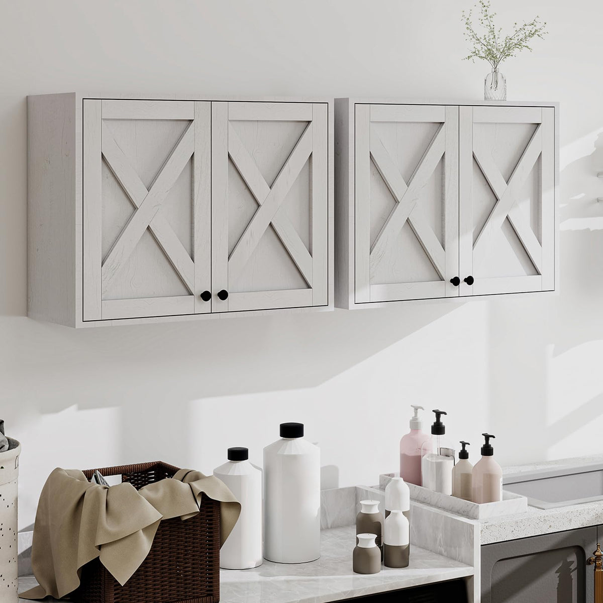 White Wall Mounted Laundry Room Cabinets W101