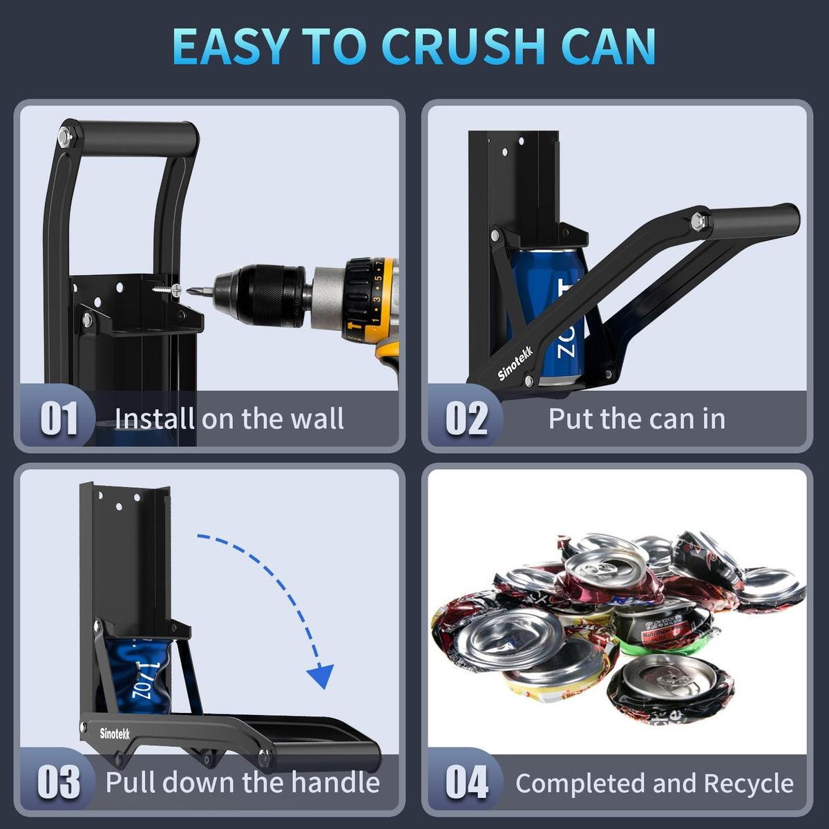 16 oz Wall Mounted Steel Can Crusher with Bottle Opener Q2637