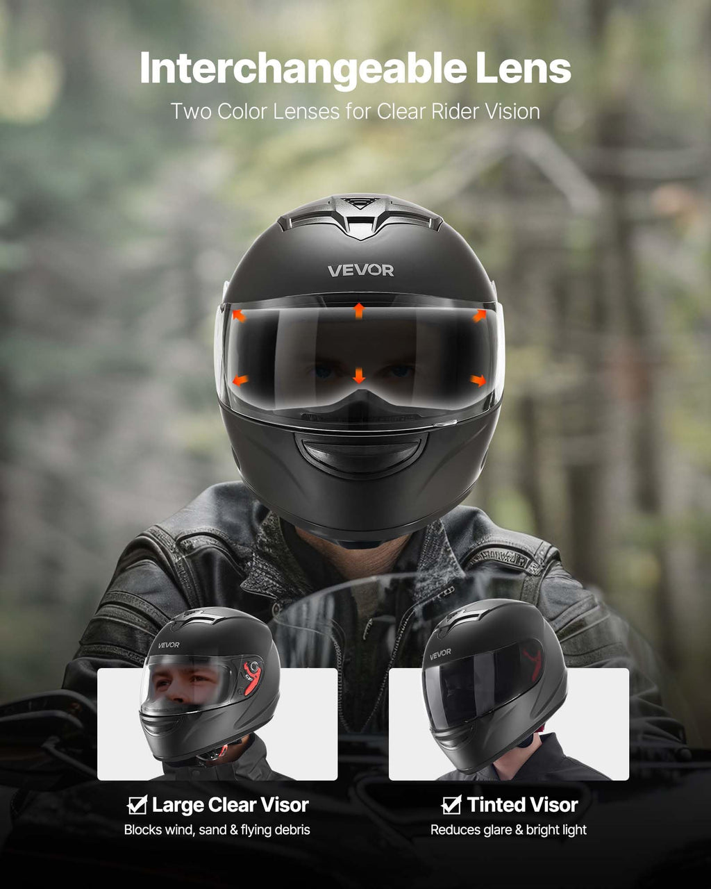 Full Face Motorcycle Helmet DOT Approved Dual Visor Interchangeable Lens S80480