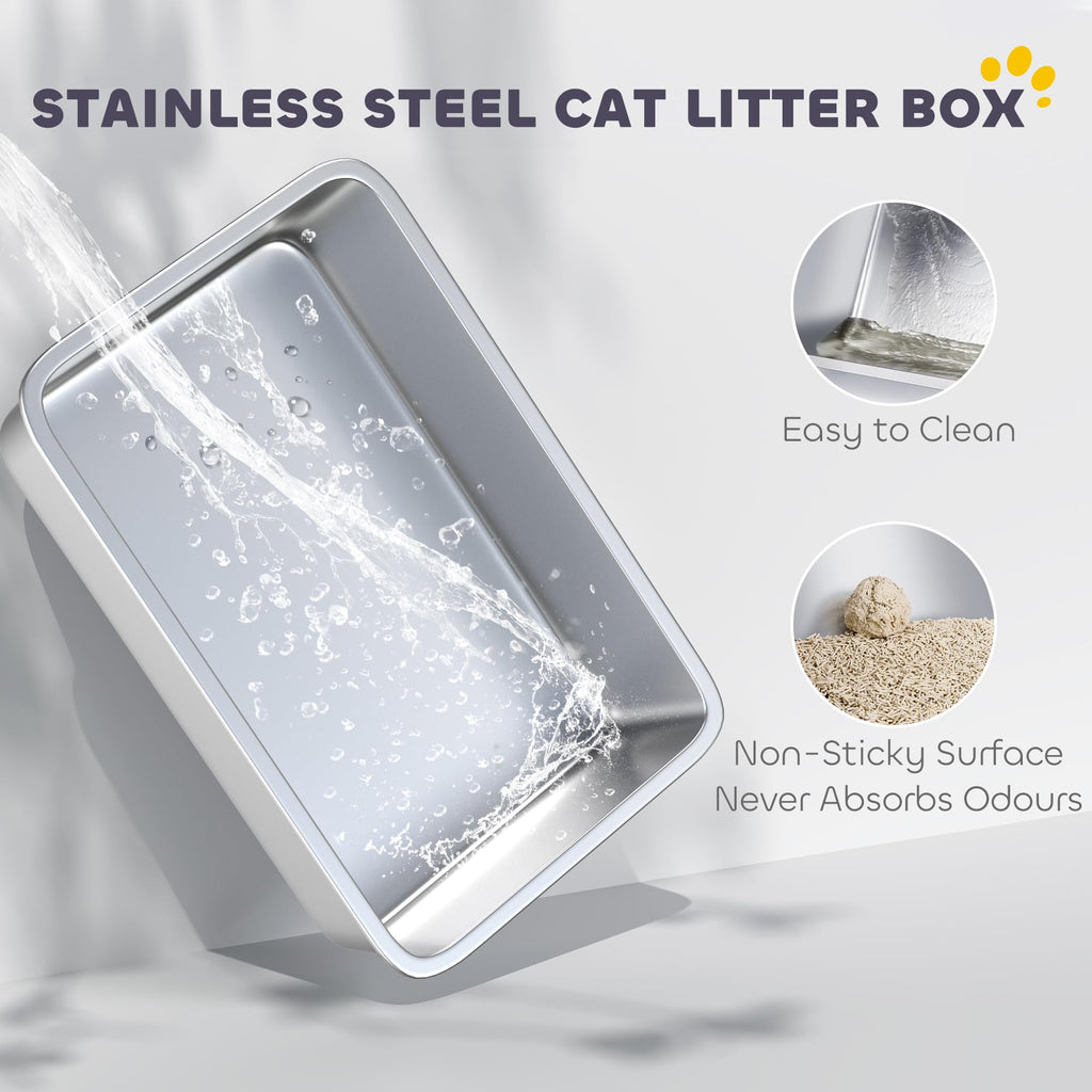 Stainless Steel Extra Large High Sided Litter Box with Scoop A899