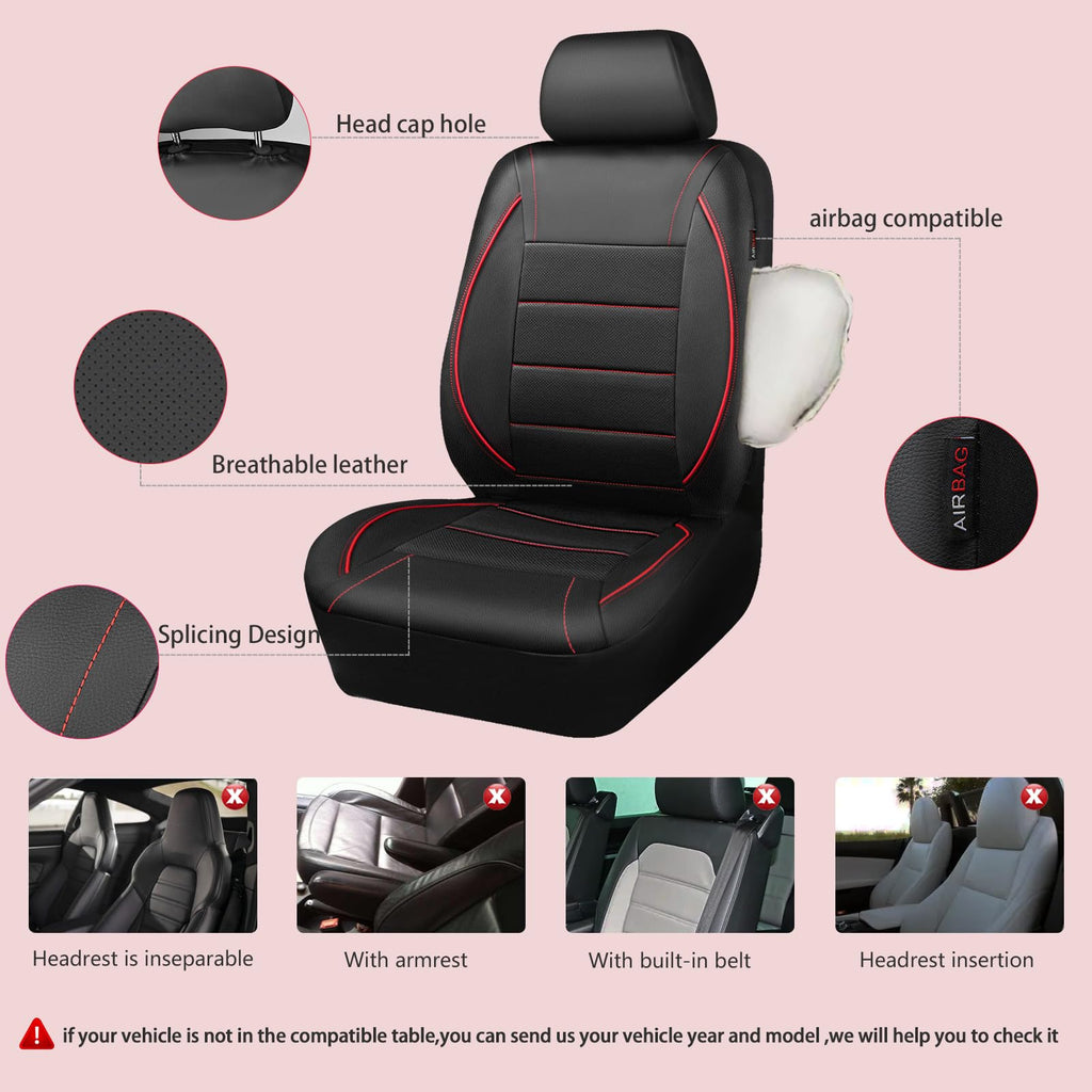 Black Red Faux Leather Front Seat Covers F61522