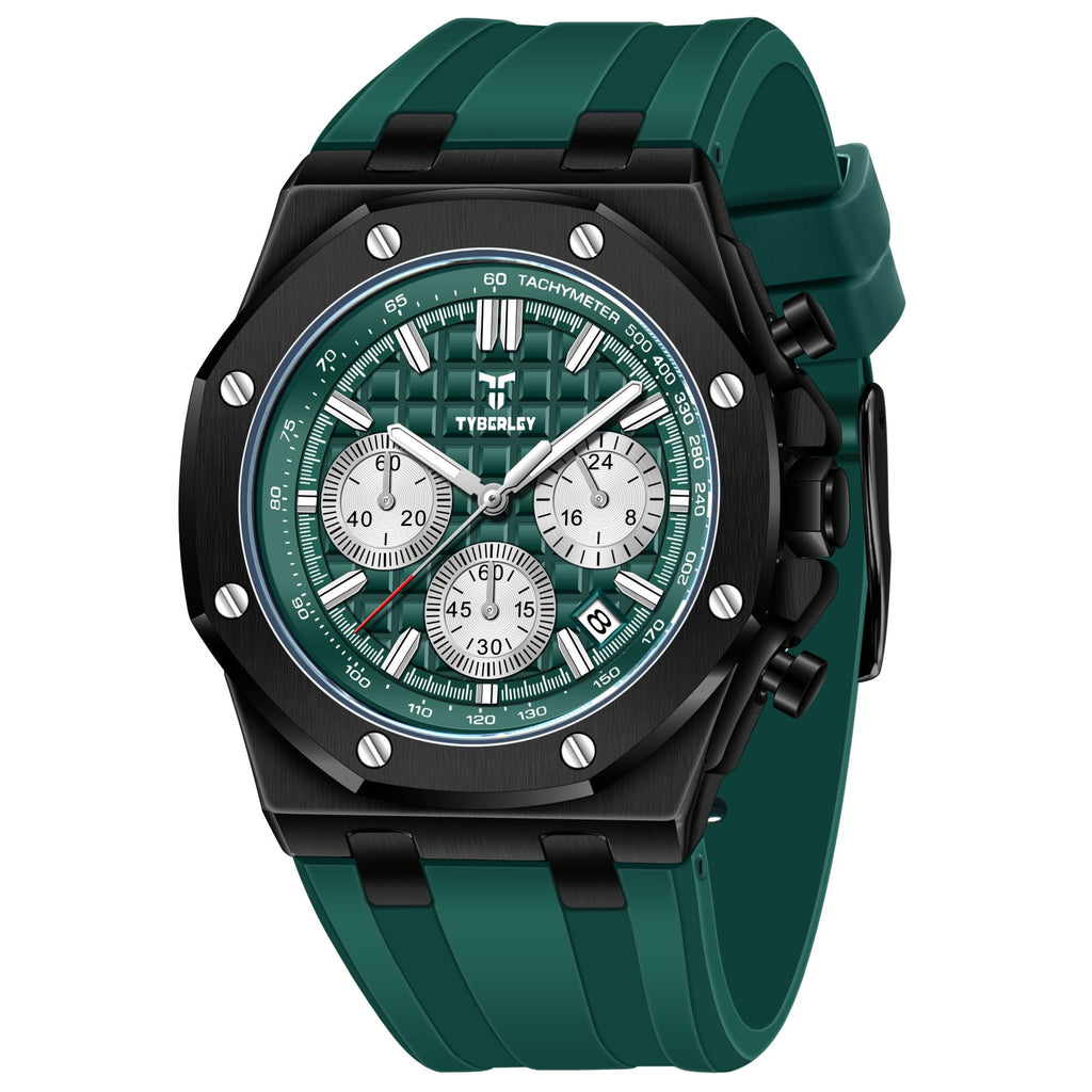 Men's Quartz Chronograph Watch 41MM Waterproof Rubber Strap Luminous G720307