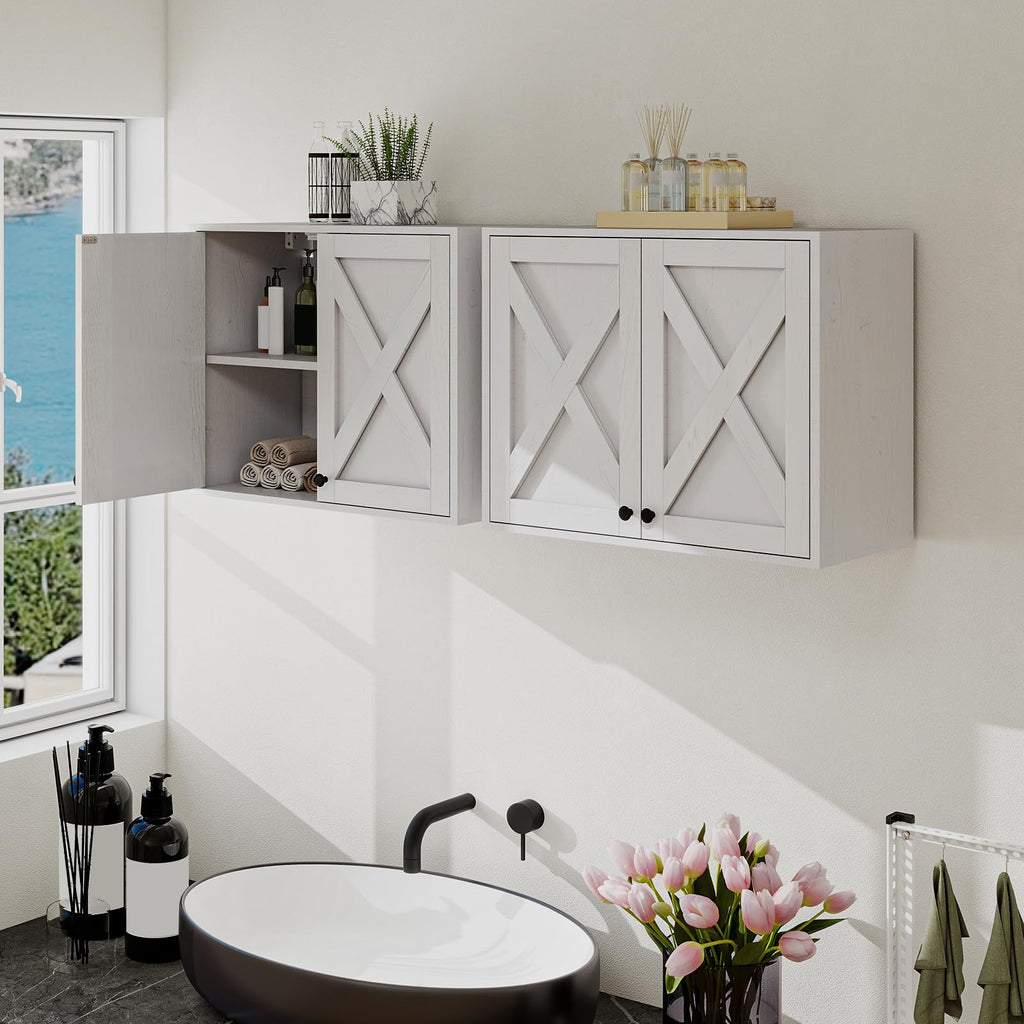 White Wall Mounted Laundry Room Cabinets W101