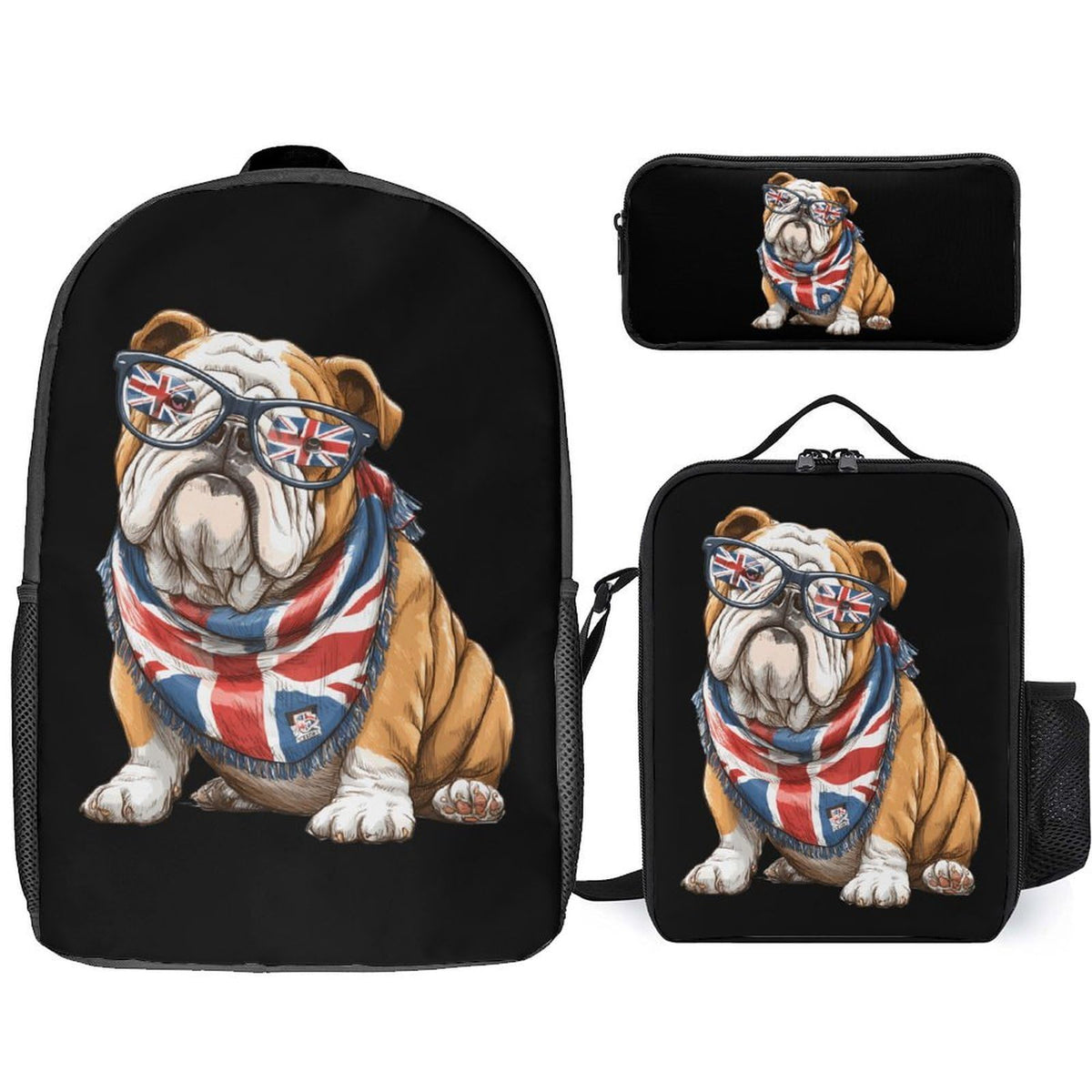 English Bulldog UK Flag Backpack with Lunch Box Pencil Case Q12329