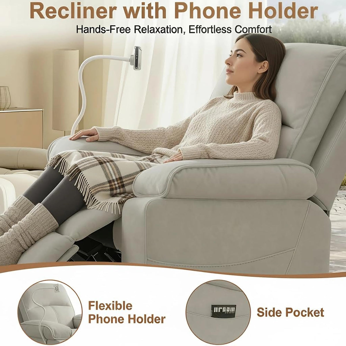 Beige Velvet Swivel Rocker Recliner Chair B8767