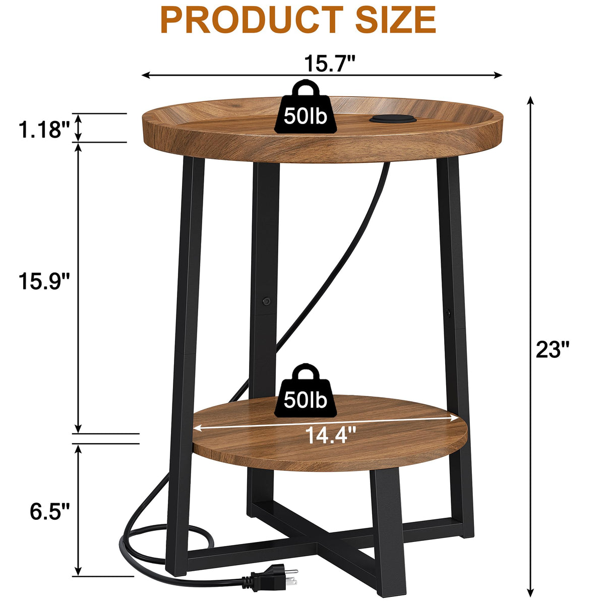 Round Side Table with Charging T370596