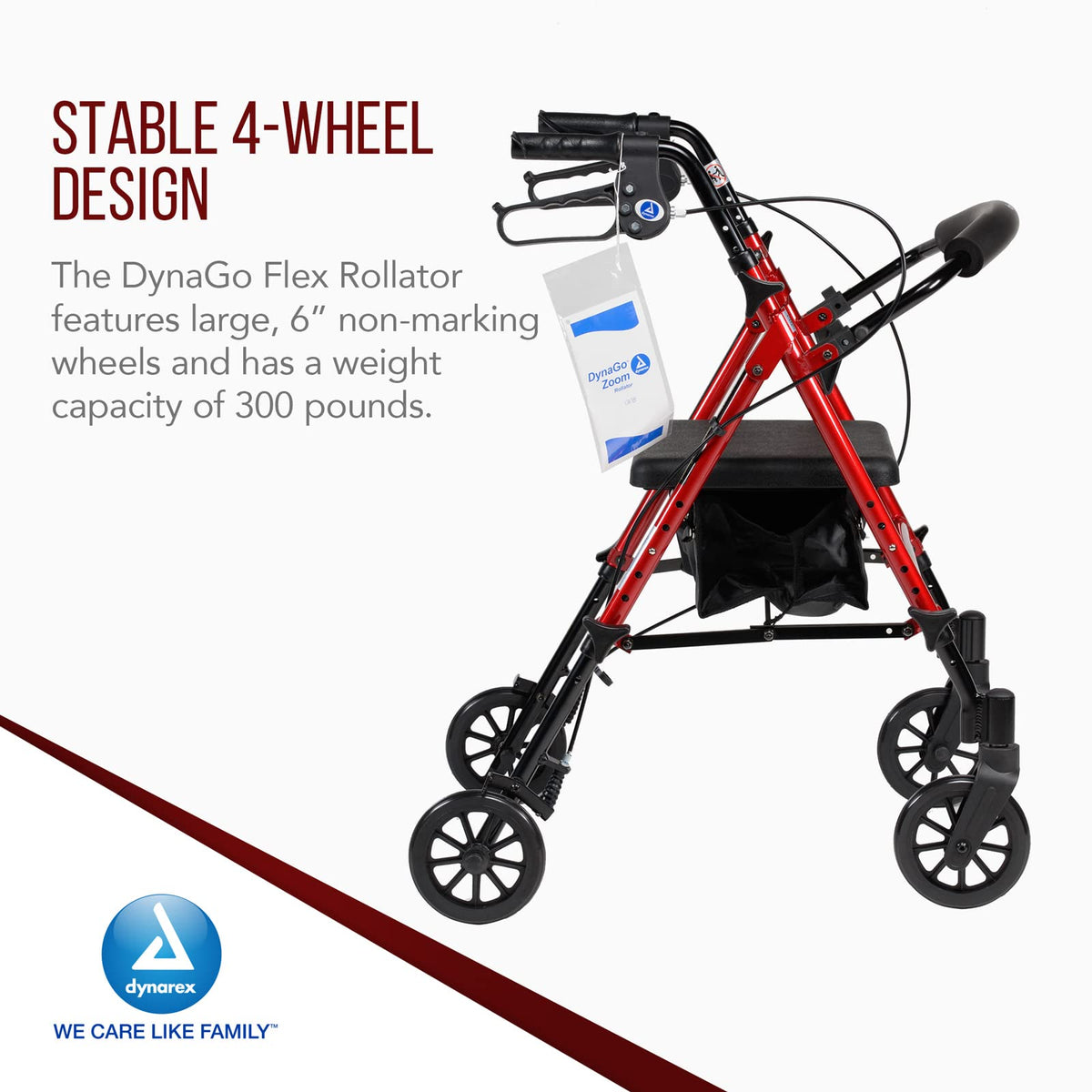 Foldable Aluminum Rollator with Adjustable Seat and Detachable Caster, Red P832099