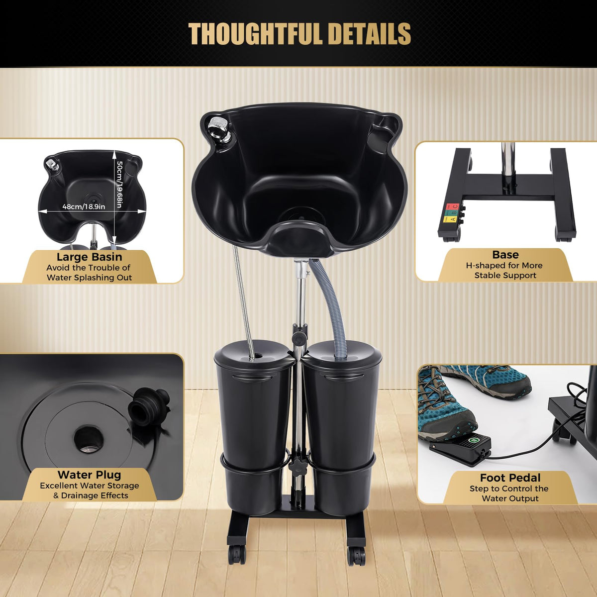 Portable ABS Shampoo Basin with 2 Water Buckets, Electric Pump and Drain Hoses R13049