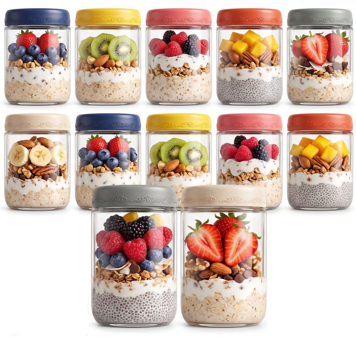 16oz 12-Pack Glass Overnight Oats Jars with Airtight Lids J5575