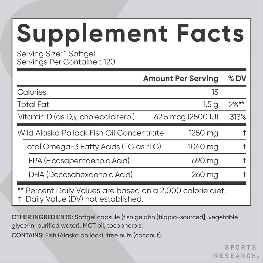 Omega-3 Fish Oil 1250mg + D3 2500iu, 120 Count H233135