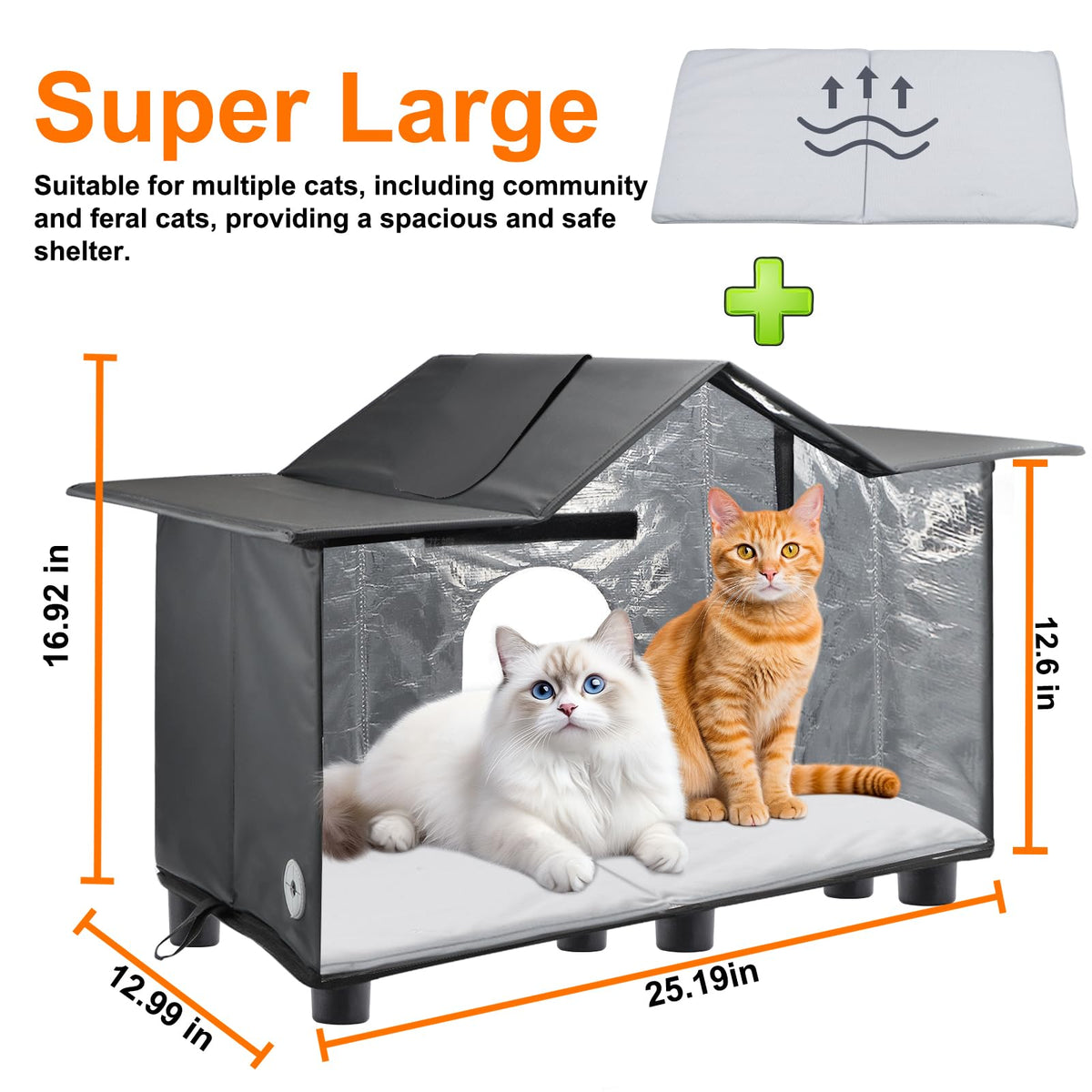 Weatherproof Large Insulated Outdoor Cat House with Roof Window R84735