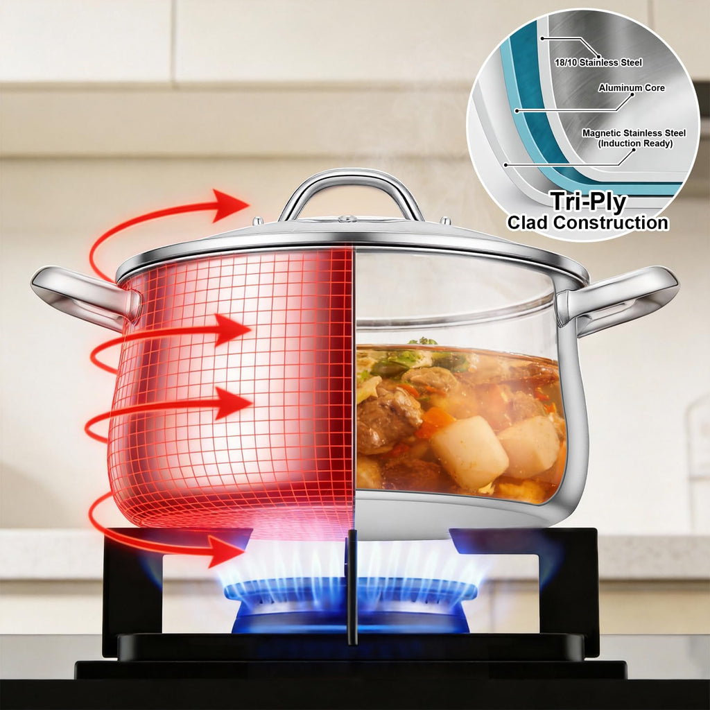 8QT Tri-Ply Stainless Steel Stock Pot with Lid L128629