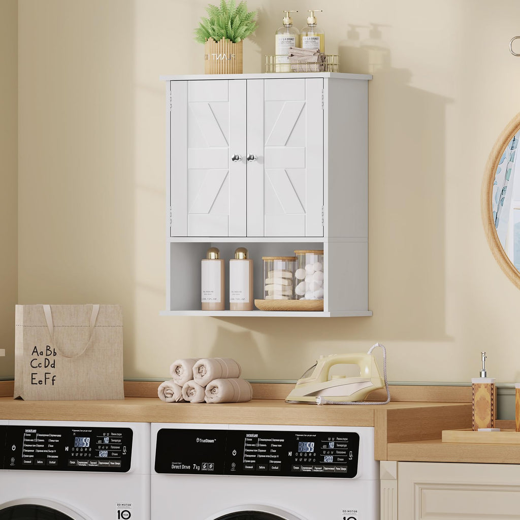 White Over The Toilet Bathroom Wall Cabinet with Adjustable Shelf I251372