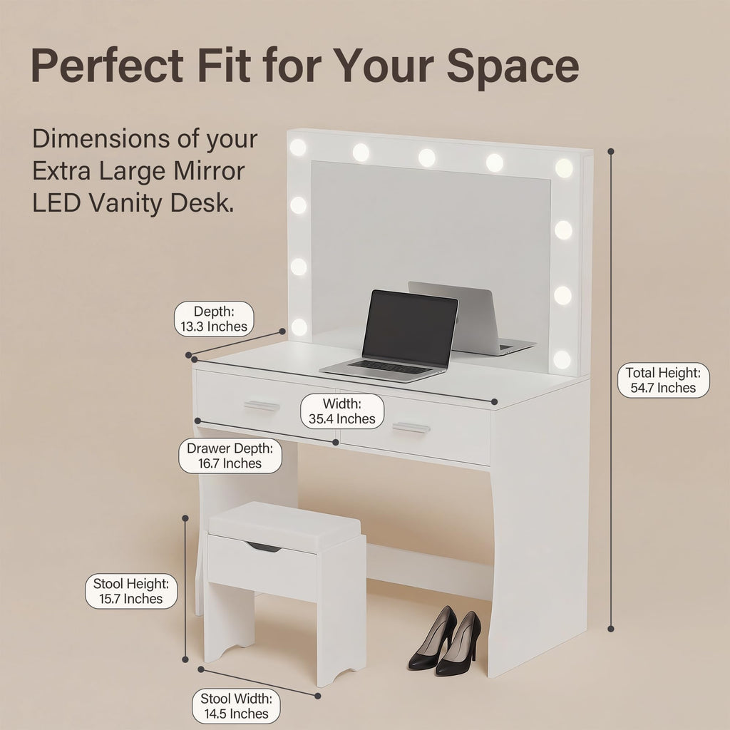 Vanity Desk with Lighted Mirror and 2 Drawers M51145