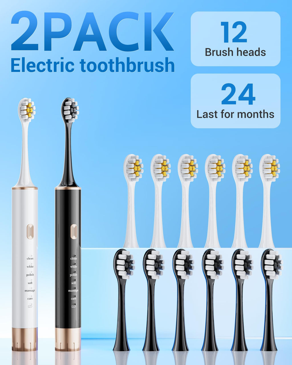 2 Pack Electric Toothbrush with 12 Replacement Heads M7886
