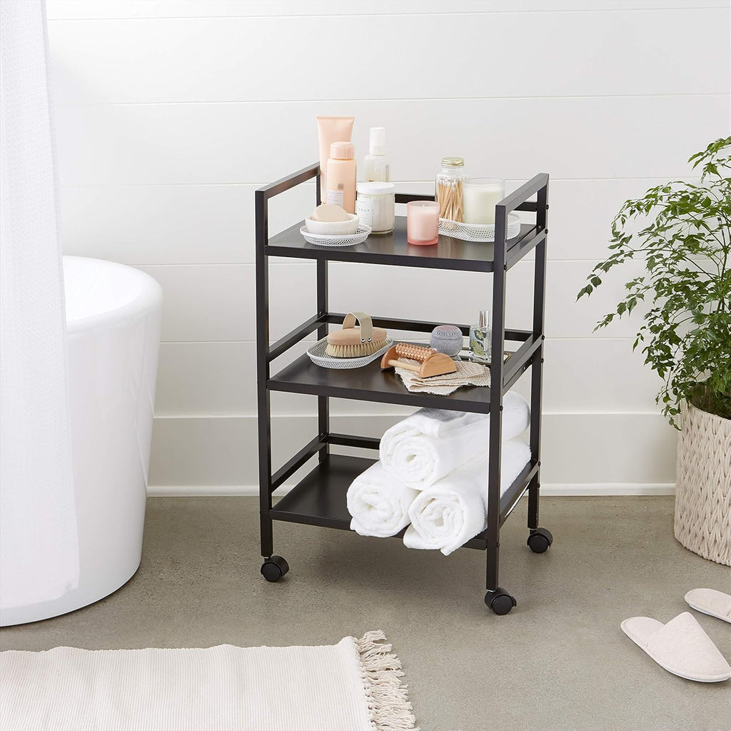 3-Tier Black Metal Rolling Utility Cart D812