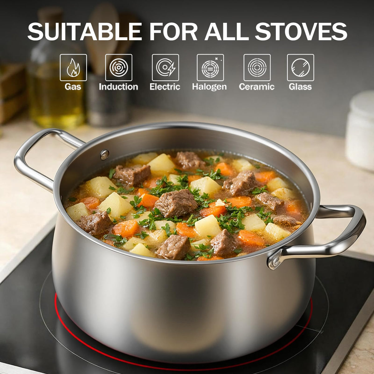 8QT Tri-Ply Stainless Steel Stock Pot with Lid L128629