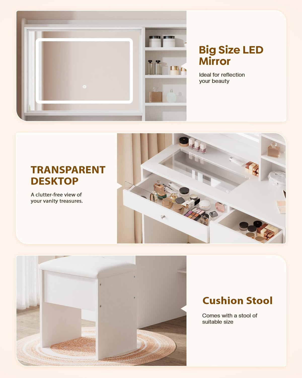 White Vanity Desk Set with Glass Desktop Y987426
