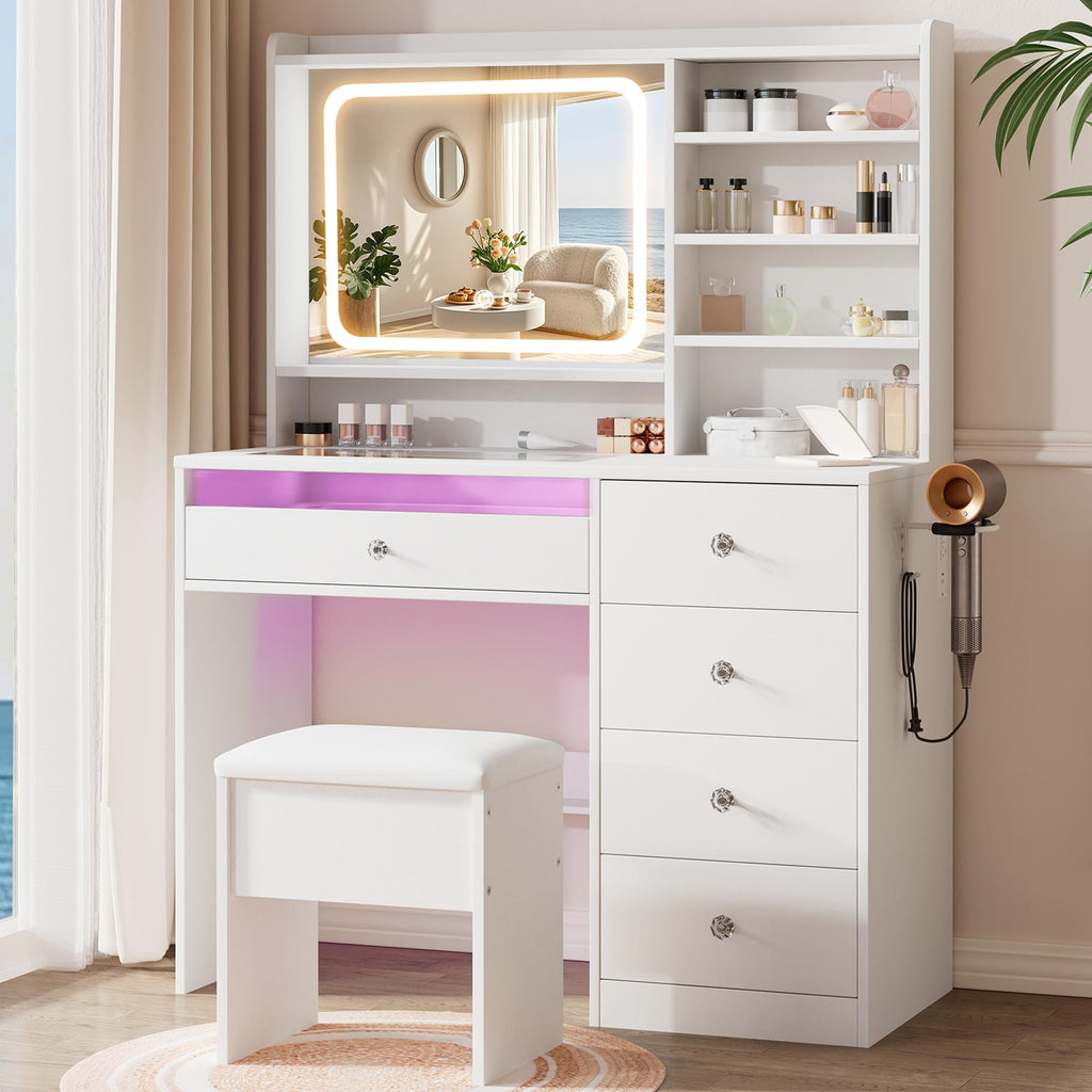 White Vanity Desk Set with Glass Desktop Y987426