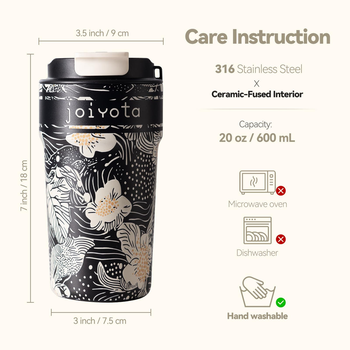 20oz Insulated Stainless Steel Ceramic Lined Coffee Tumbler with Lid and Straw B90801
