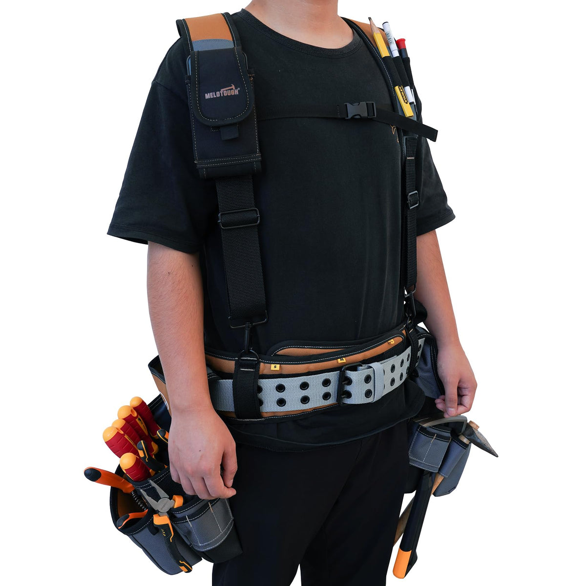 Khaki 28-Pocket Tool Belt and Suspenders K843