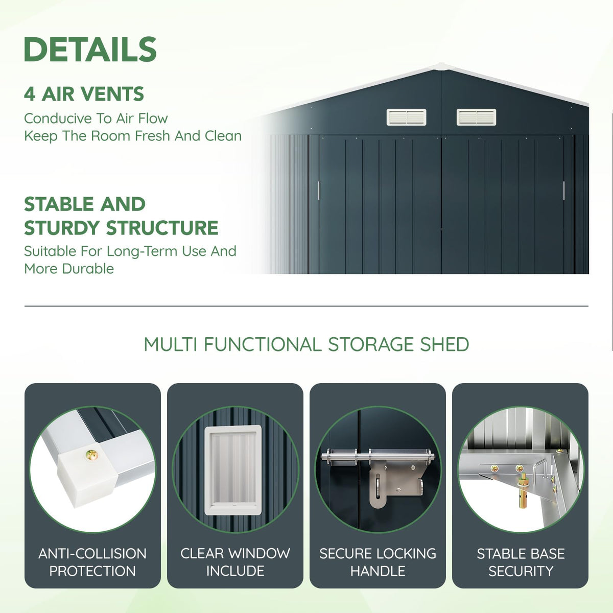10x12X7.5FT Outdoor Steel Storage Shed with Lockable Doors and Frame Floor M63837