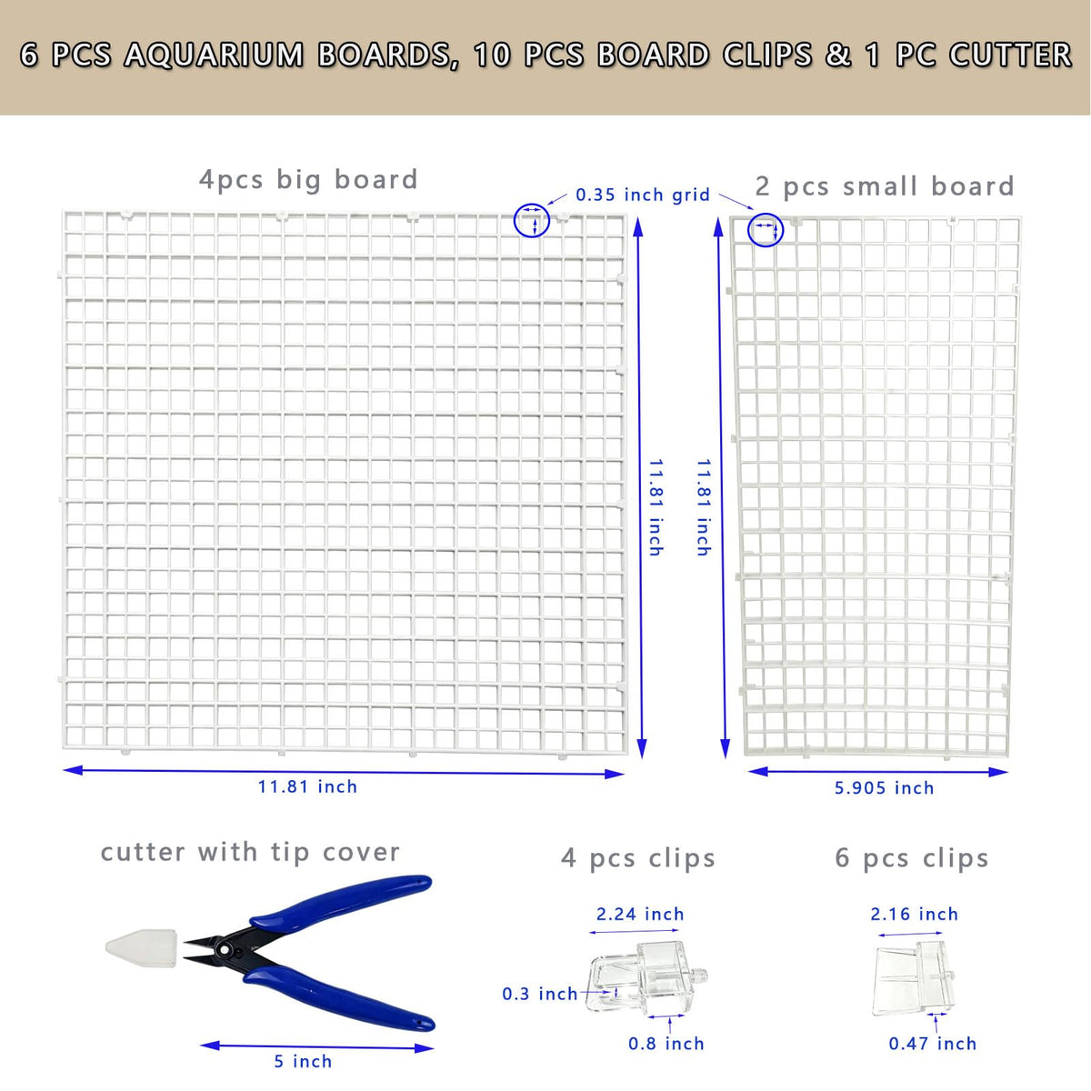 Aquarium Cover Kit 6 Customizable Plastic Grid Lid with Clips Q850783