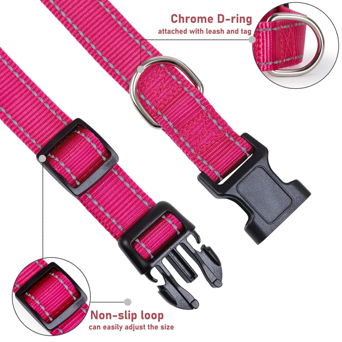 Reflective Adjustable Pink Dog Collar W149039
