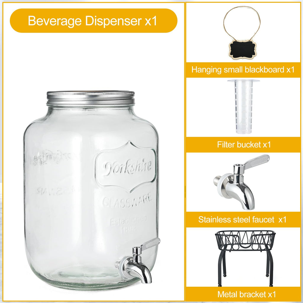 2 Gallon Glass Beverage Dispenser with Stand & Fruit Infuser L21190