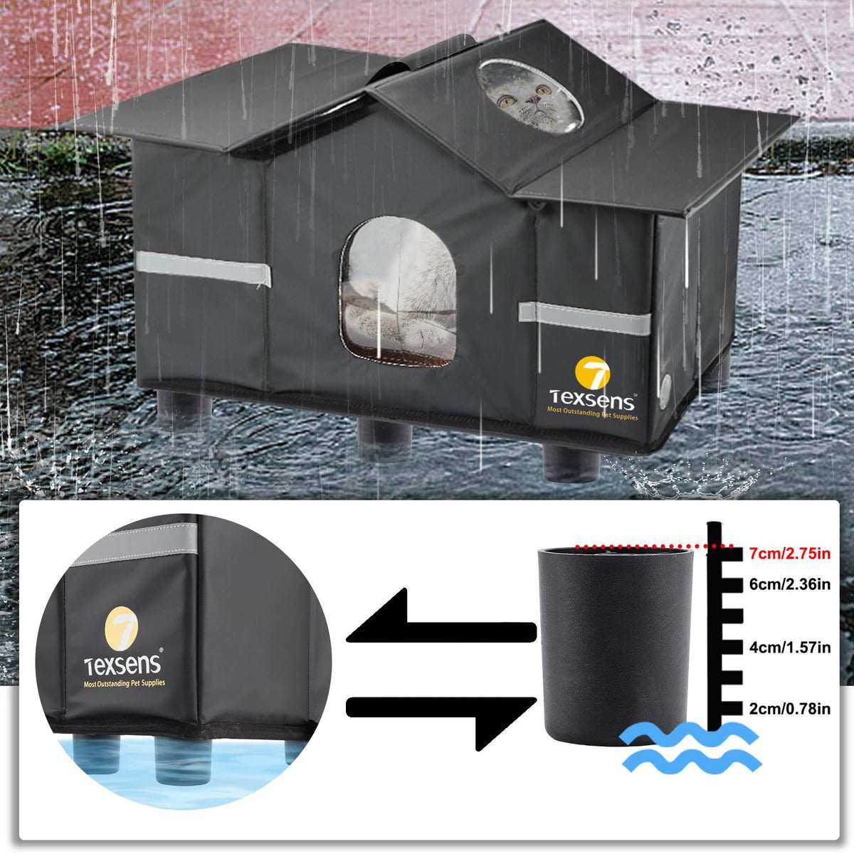 Weatherproof Large Insulated Outdoor Cat House with Roof Window R84735